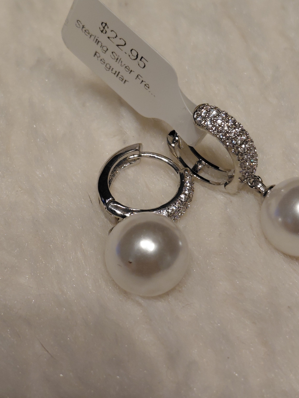 Sterling Silver Pearl Drop Hoop Earrings - White Pearls